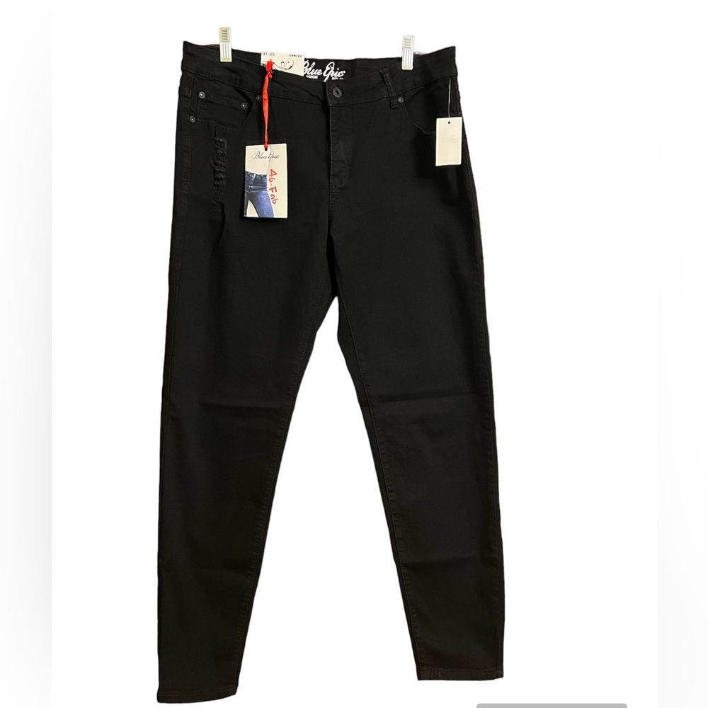 NWT Blue Epic Distressed Black Skinny Ankle Jeans, Size:14